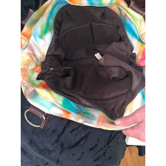 VINTAGE 90's/Y2K GORGEOUS TIE DYE LEATHER MESSENGER BAG FESTIVAL BOHO - Picture 7 of 9